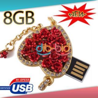 USB 8GB Rose Heart Design Jewelry Memory Stick USB 2 0 Flash Drive 8GB