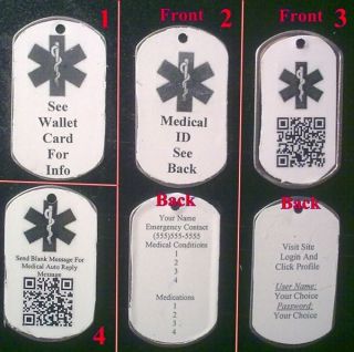 Personalized Medical Alert ID Dog Tag 4 Choices Free Online Medical
