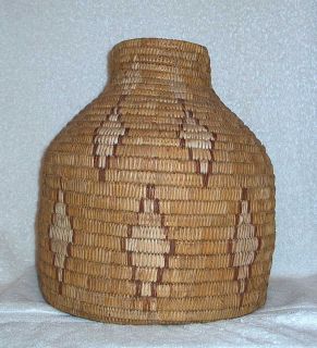 Very Large Fine Antique Apache Mescalero Basket Olla Unusual Shape