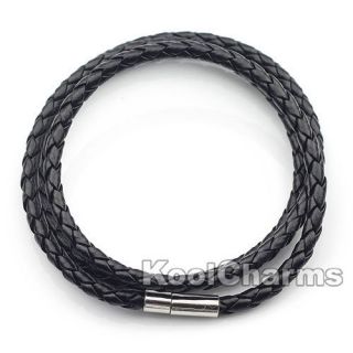 Mens Black Rope Leather Stainless Steel Necklace Chain Bracelet Surf