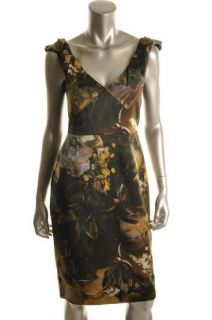 Elie Tahari New Meredith Green Printed Double V Cocktail Evening Dress