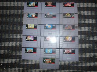 Lot of 16 SNES Games Donkey Kong Country Super Mario Cart World Bubsy