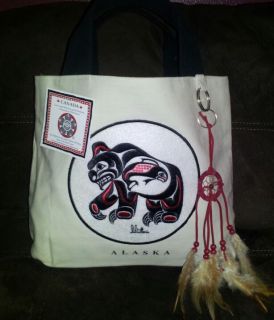 Northwest Coast Native Bear Design Tote Bag with Alaska Logo