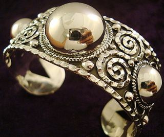 DESIGN TAXCO MEXICAN STERLING SILVER BEADED BEAD CUFF BRACELET MEXICO