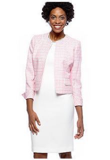 Le Suit Blazer Jacket Dress NWT 10 Pink White Plaid Tweed STUNNING NEW