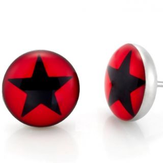 New Stainless Steel Mens Star Stud Earrings Black Red Jewelry