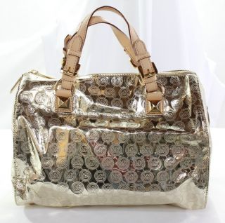 Michael Kors Gold Womens Purse Grayson Mirror Monogram Satchel Handbag