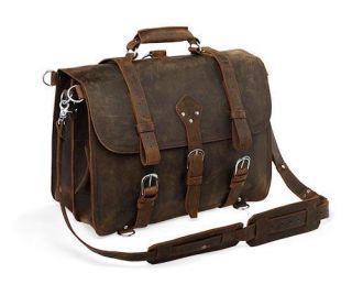 Vintage Leather Briefcase Backpack Messenger Laptop Case Bag 16 Large