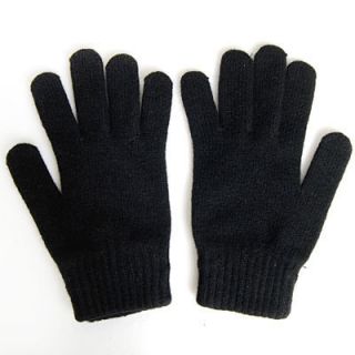 Mens Winter Gloves Black Wool Soft Stretch Knit Sz Large