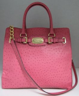Michael Kors Hamilton Purse Bag Electric Pink Ostrich Leather Large NS