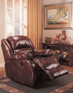 Brown Leather Like Fabric Rocker Recliner Chair