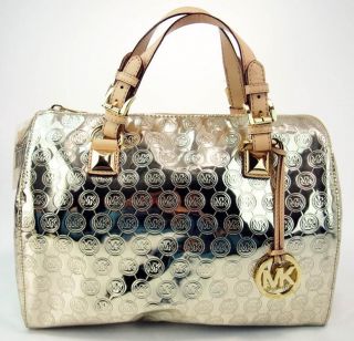 Michael Kors Womens Handbag Pale Gold Metallic Monogram Grayson