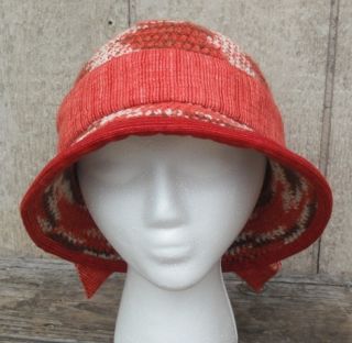 Crocheted Brown Red Cloche Hat Handmade by Michaela