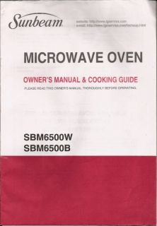 Sunbeam Microwave Manual SBM6500W SBM6500B Cook Guide