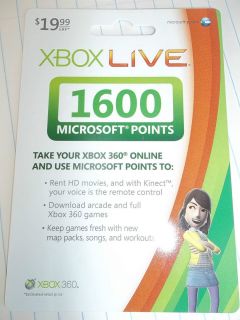 Box Live 1600 Microsoft Points Card 