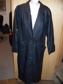 Vintage Womens Black Leather Full Length Goth Punktrench Coat Sz M