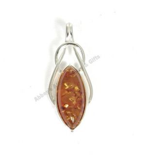 Sterling Silver Marquise Honey Baltic Amber Pendant
