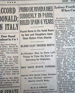MIGUEL PRIMO DE RIVERA Death Spain Dictator & SYDNEY FRANKLIN 1930 Old