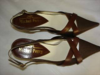 Michel Perry Brown Linen Look Fabric Leather Heels 36