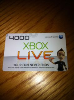 Microsoft Xbox Live 4000 Microsoft Points Card