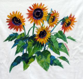 Mikki Senkarik Original Oil Painting Sunflowers Tee Shirt Wearable Art