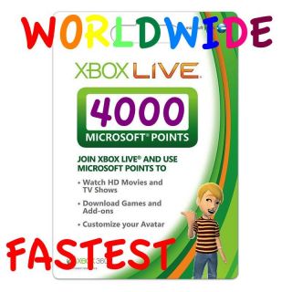 Lightning Shipping 4000 Microsoft Points for AU US UK EU Xbox Live