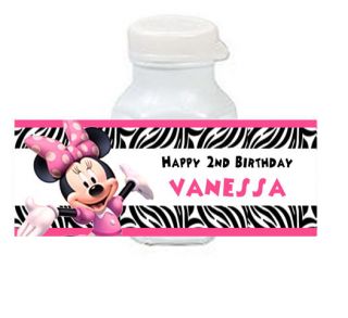 30 Personalized Minnie Mouse Zebra Mini Bubble Labels Party Favors