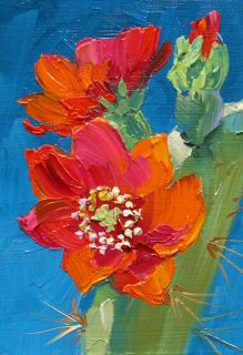 Mikki Senkarik Art Original Oil Painting ACEO Desert Cactus Flower