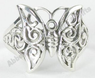 925 Sterling Silver Filigree Butterfly Ring Size 8 New