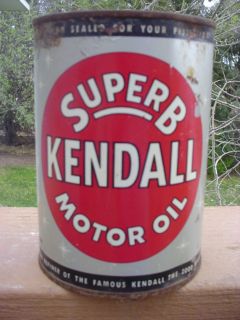 Vintage SUPERB KENDALL Full 1 quart motor oil can metal tin Bradford