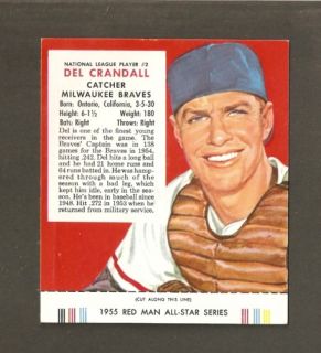 1955 Red Man 2 Del Crandall Milwaukee Braves EX Mint