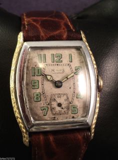1930s Milos Shockproof 2 Toned Engraved Case 15J Swiss Mens Watch