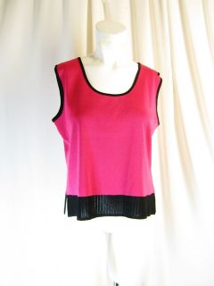 Ming Wang Pink Black Contrast Trim Knit Tank Top Shell Sz L