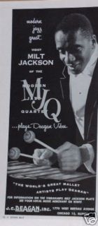 1958 Milt Jackson of MJQ Plays Deagan Vibes Print Ad