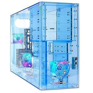 Transparent Blue Mid Tower Computer Case w/3 LED Lighted Fans   NEW