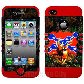 Hybrid Hard Cover for Apple iPhone 4 4S Case Rebel Deer Camo with Red