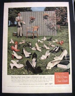 1959 Multiple Styles of Red Cross Shoes Sitting in Grass 50s Print Ad
