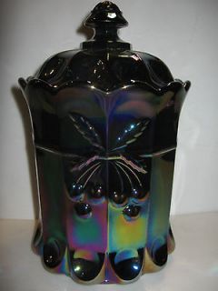 Amethyst carnival glass Cherry & cable pattern Cookie sugar jar