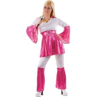 queen 70s womans fancy dress costume mama mia abba style pink white