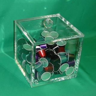 Stylish Cristal Clear Acrylic Cube Box to hold Nespresso Capsules