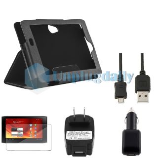 Black Leather Case Skin+3 Charger+Clear LCD Pro For Acer Iconia A100