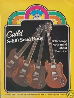 1976 GUILD S 100 SOLID BODY GUITAR PRINT AD