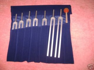 High Quality 7 pc Chakra Tuning Forks + Striker + Pouch