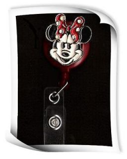 MINNIE MOUSE WITH BOW RED Plastic ID Holder Badge Reel work card