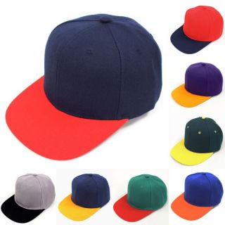 New Two Tone Snapback Baseball Hat Cap Plain Basic Blank Color Flat