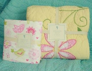 Pottery barn Kids Addison twin Quilt and sheet set Yellow pink 4pc