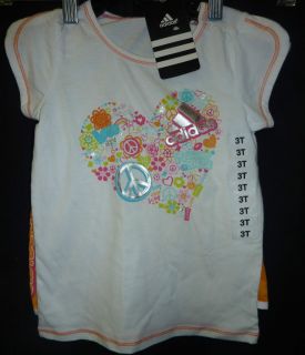 New Adidas GY Girls 2 Piece Set Shirt and Shorts White/Pink Sz 3, 4, 6