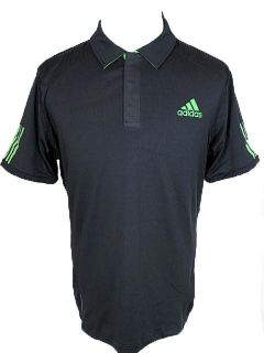 New Adidas Mens Barricade Climalite Black/Green Trad Tennis Polo Shirt