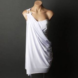 Women White Evening Formal Greek Goddess Strapless One Shoulder Dress