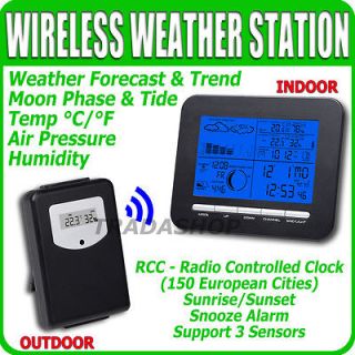 Weather Station In/Outdoor Thermometer Humidity Air Pressure RCC DCF